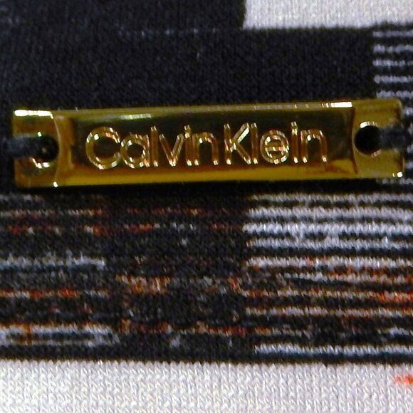 Calvin Klein Red/Black/White Geometric Pleat Neck Sleeveless Career Top Lg EUC - Picture 7 of 11